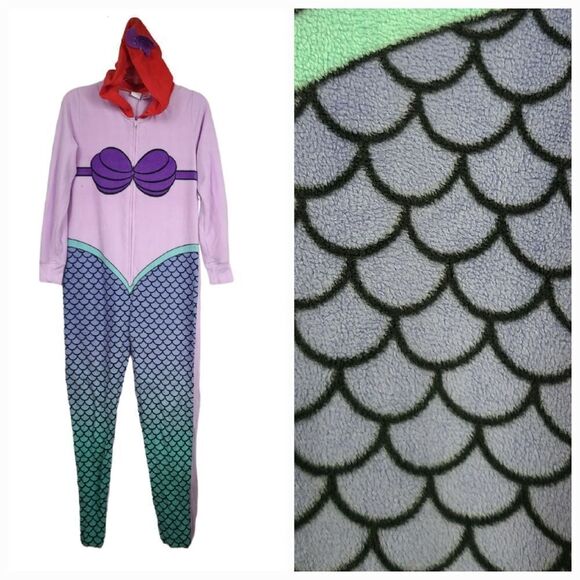 Disney Ariel Mermaid Women's XS Onesie Fleece Union Suit Pajama Sleepwear 1pc PJ - Picture 1 of 6